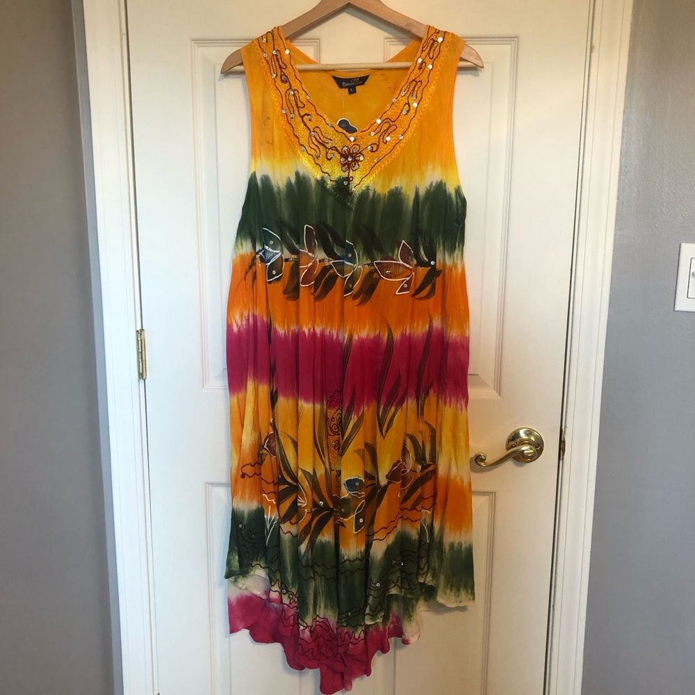 NWT Riviera Sun Tie Dyed & Embellished Sun Dress / Beach Cover Up Size Large